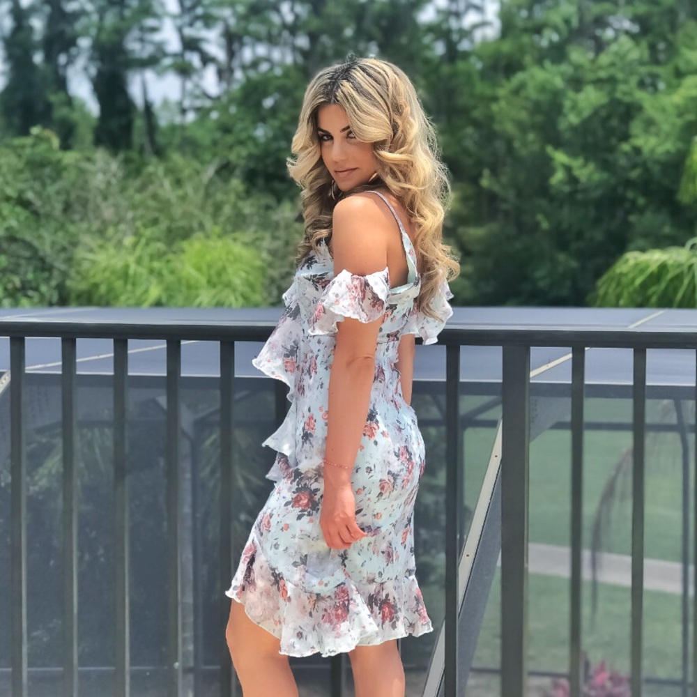 Mint blue/green, floral, ruffle, short, mini, day to night, summer dress - Picture 6 of 8